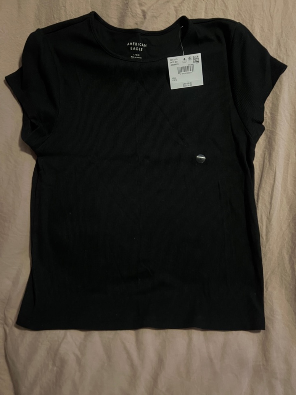 NWT American Eagle Outfitters Black Ribbed Crewneck Short Sleeve Tee